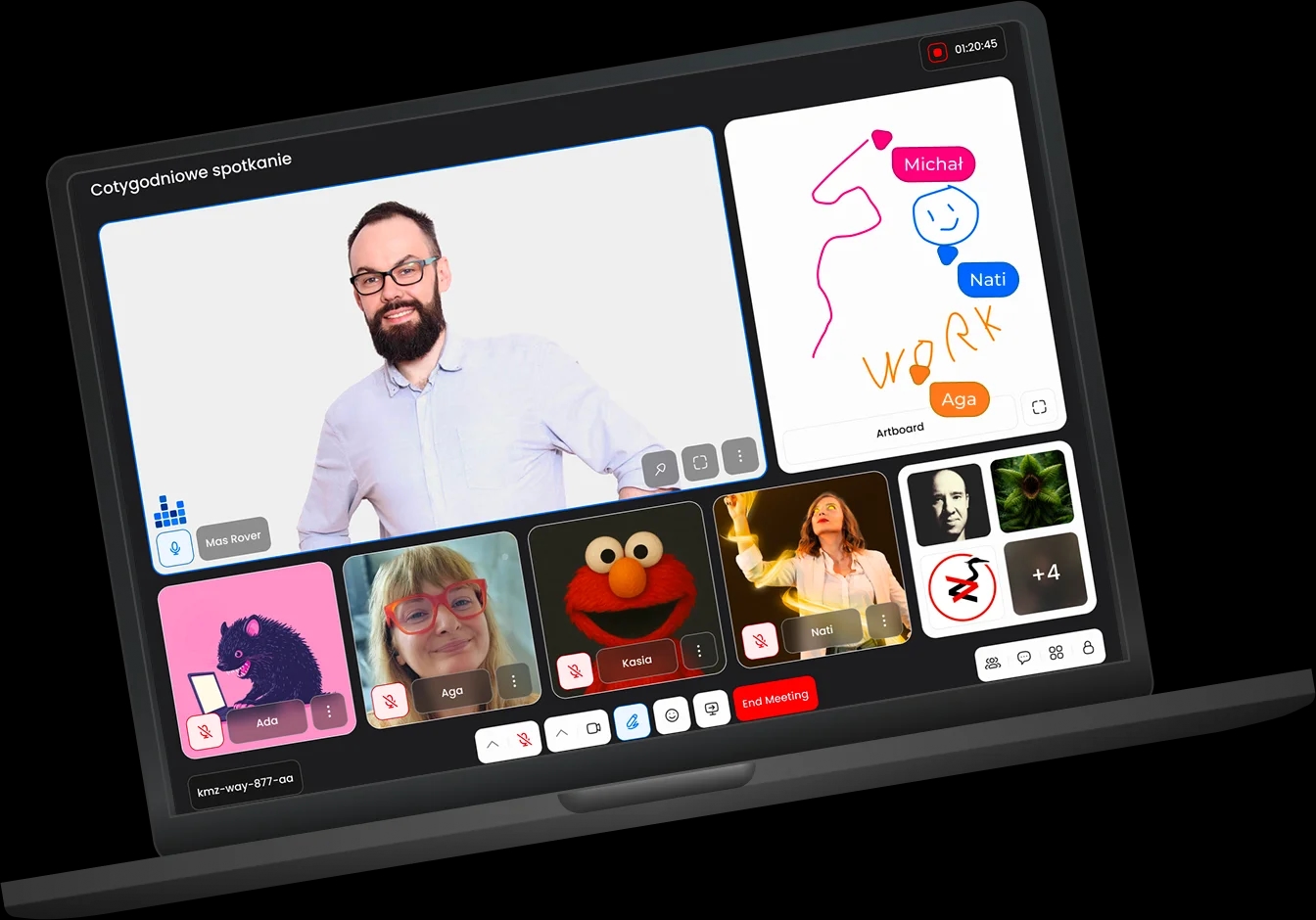 Laptop z projektem strony i kursorami współpracujących osób